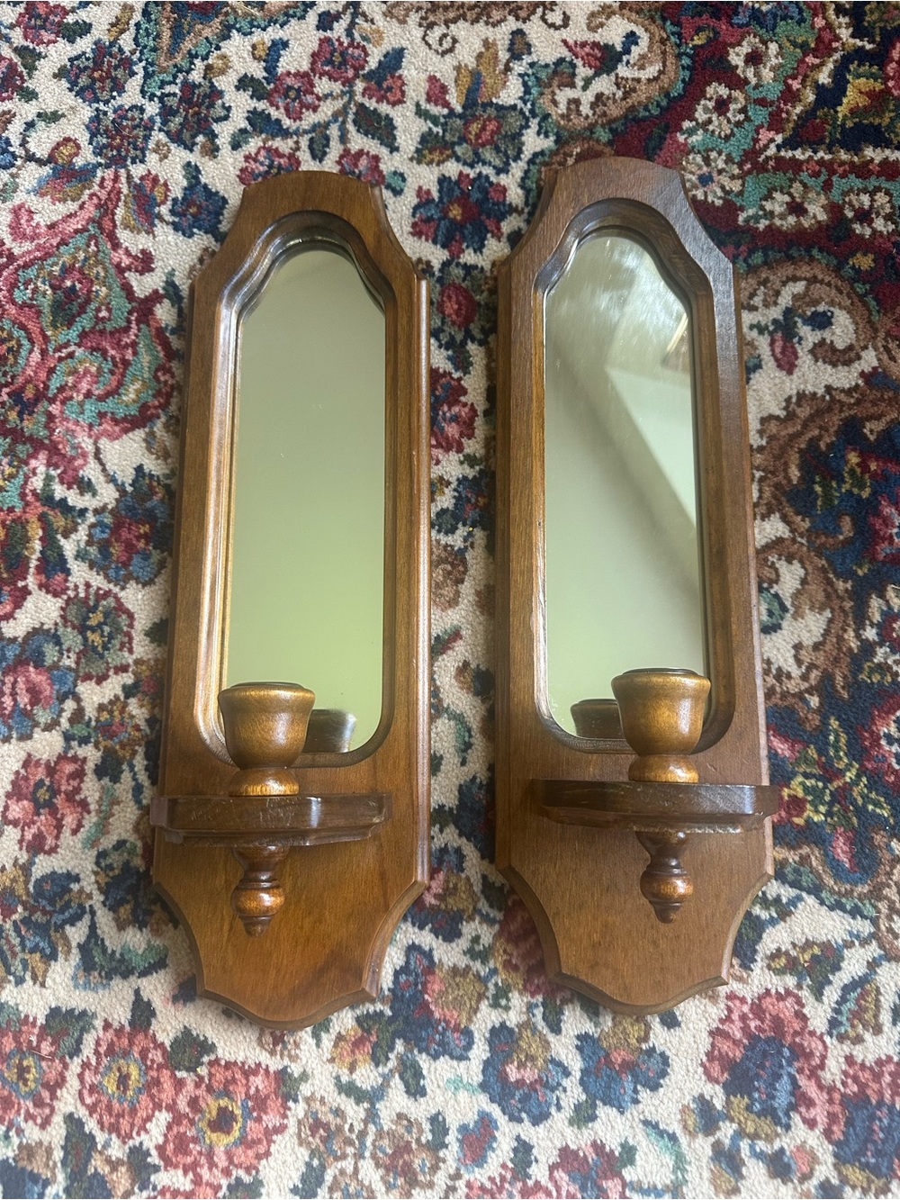 Vtg MCM Pair of Wooden Mirrored Candle Sconces